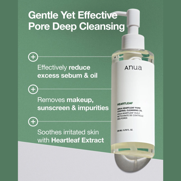 ANUA Heartleaf Pore Control Cleansing Oil ANUA Heartleaf Pore Control Cleansing Oil | Reduce excess sebum & oil | Removes Makeup, sunscreen & impurities & Soothes irritated skin with heartleaf extract