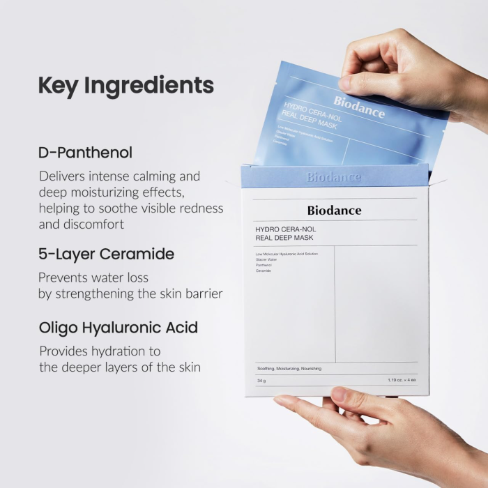 Biodance Hydro Cera-Nol Real Deep Mask | Key Ingredients: D-Panthenol, 5-Layer Ceramide, Oligo Hyaluronic Acid