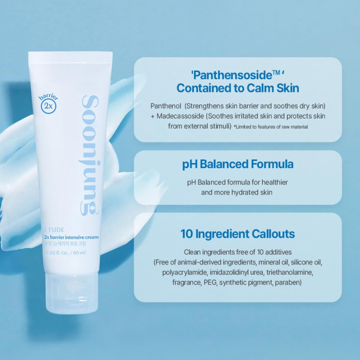 ETUDE - Soon Jung 2x Barrier Intensive Cream ETUDE - Soon Jung 2x Barrier Intensive Cream | Panthenol which strenghtens skin barrier and soothes dry skin