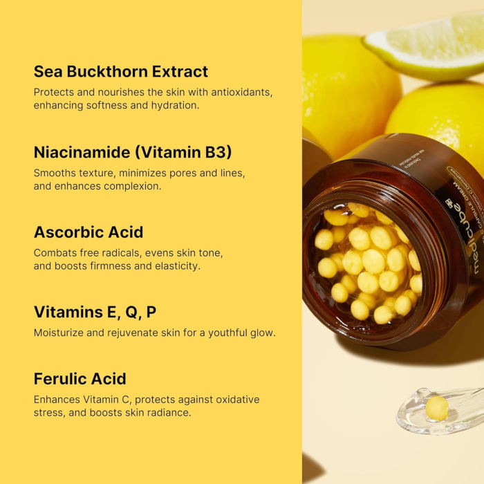 Medicube Deep Vita C Capsule Cream Medicube Deep Vita C Capsule Cream: Sea Buckthort Extract, Niacinamidem, Absorbic Acid, Vitamins E, Q, P and Ferulic Acid